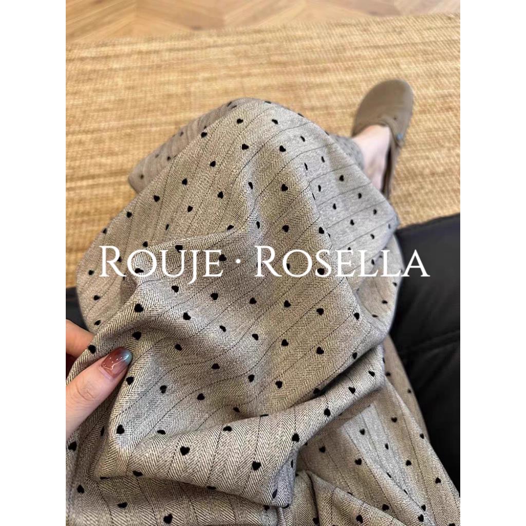 法国Rouje Rosella?卡其色波点裤子女慵懒松弛感条纹西装阔腿裤