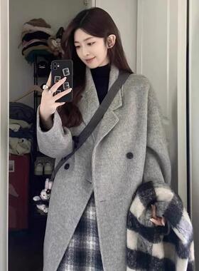 艾丽恩裳双面羊绒大衣女2025年冬新款宽松小个子中长款羊毛呢外套