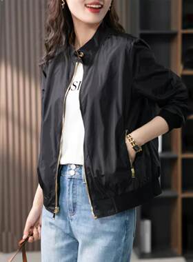 气质黑色短款外套女2026春秋季新款高级感休闲百搭上衣大码妈妈装