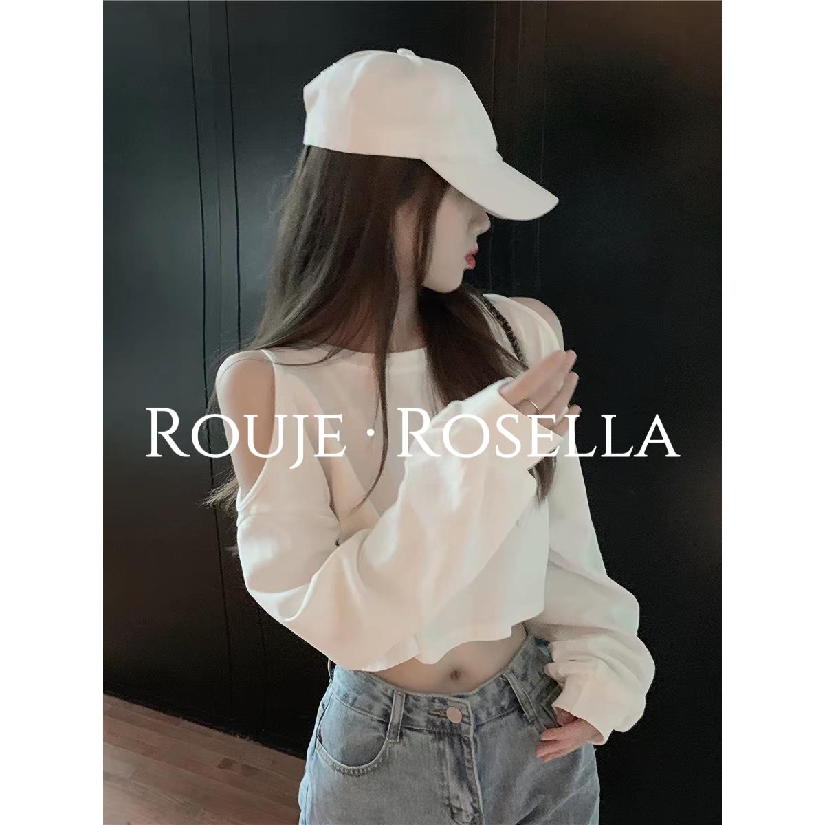 法国Rouje Rosella清纯可爱露肩甜妹风针织衫女春季新款长袖上衣
