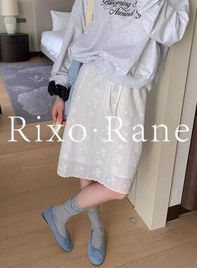 法国Rixo Rane ⭐白色刺绣花边半身裙女春夏直筒半裙抽绳气质裙子