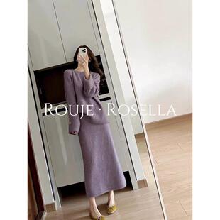 法国Rouje Rosella⭐法式秋冬装搭配小香风针织上衣半身裙两件套