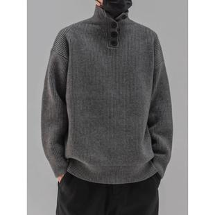 BIAS潮牌秋冬日系覆古纽扣半高领毛衣男加厚内搭针织衫 neith