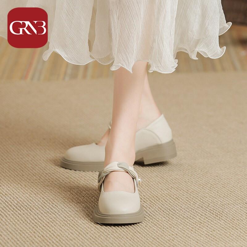 GRNB白色玛丽珍女鞋2026新款春夏百搭鞋子小皮鞋平底单鞋女夏凉鞋
