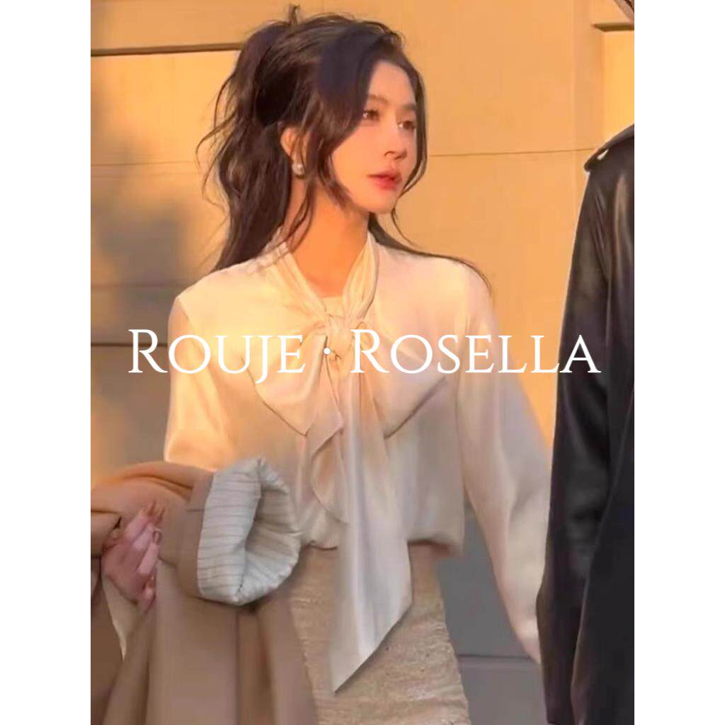 法国Rouje Rosella?法式飘带蝴蝶结衬衫女高级感通勤宽松白衬衣