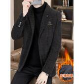 时尚 冬季 天鹅绒加厚修身 优雅男士 羊毛休闲西装 短羊毛西装 夹克男士
