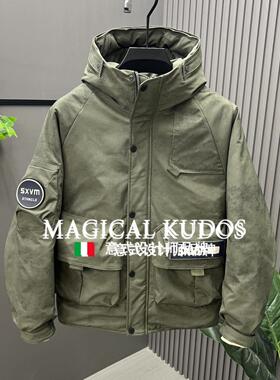 MAGICAL KUDOS美式工装90绒连帽羽绒服男冬季宽松保暖鸭绒外套