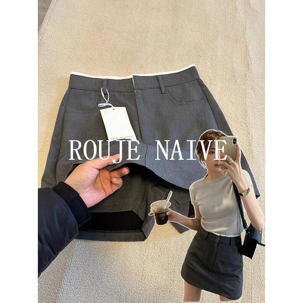 ROUJE NAIVE灰色西装半身裙女夏季高腰遮胯显瘦a字裤裙梨形短裙子