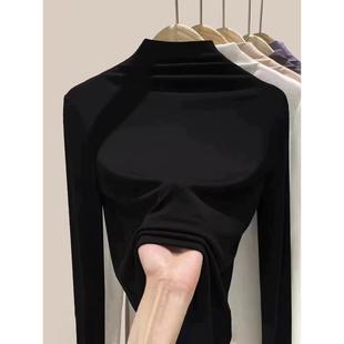 女秋冬加绒内搭莫代尔t恤上衣 黑色半高领打底衫 法国Rouje Dsyle