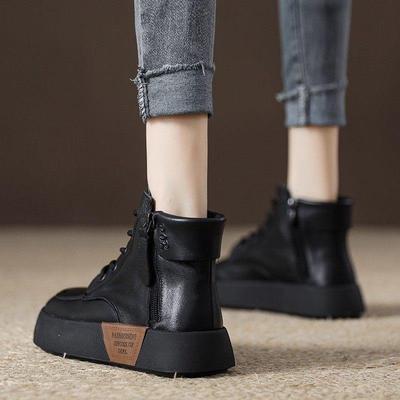 秋冬季加绒爆款鞋子头层牛皮覆古马丁靴女款2025新款厚底松糕短靴