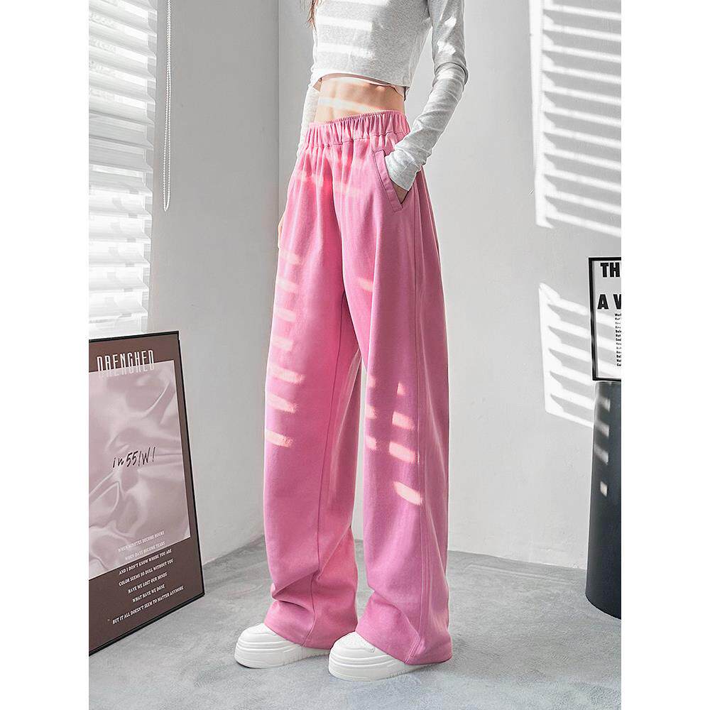 香港粉色阔腿裤女款秋冬季2025新款今年流行爆款直筒裤宽松休闲裤