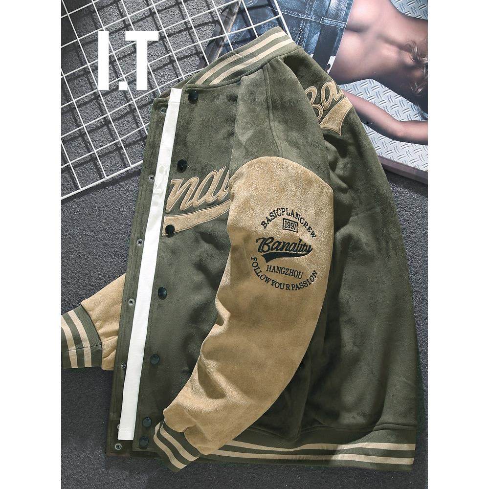 香港时尚品牌美式橄榄色块棒球制服秋冬宽松加胖大码飞行员夹克,男装,夹克,淘宝优惠券,粉丝福利购,淘宝优惠卷