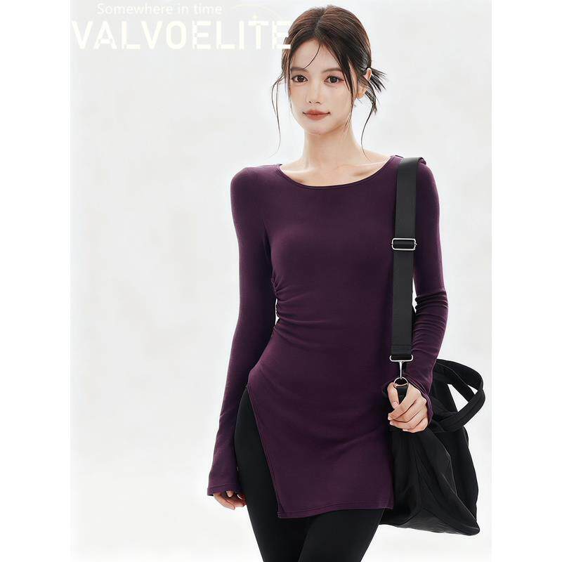 VALVOELITE长款瑜伽服女遮臀显瘦运动上衣专业普拉提长袖健身套装
