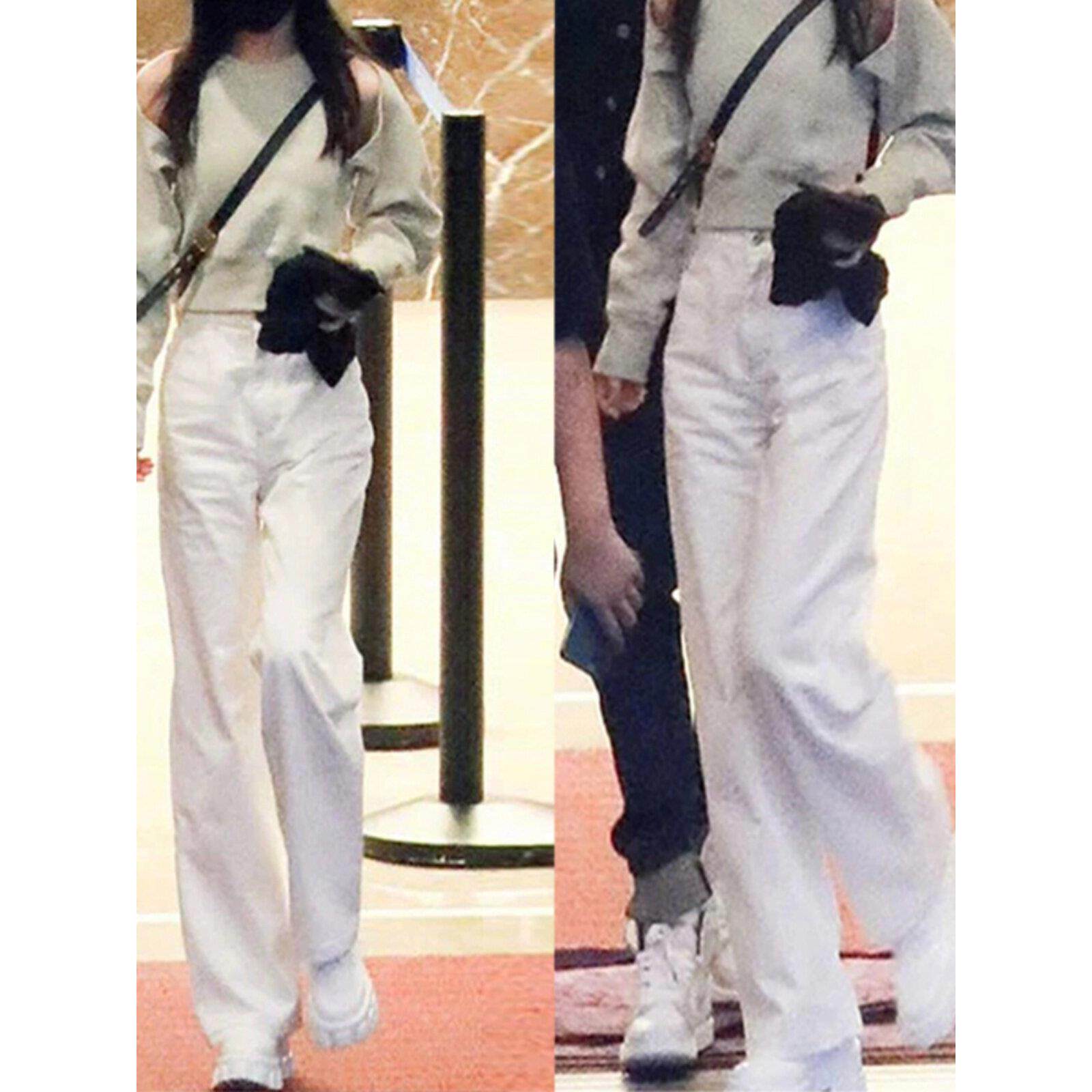 白色高腰修身牛仔裤女士直筒宽松2025春季新风格垂褶及地阔腿裤春