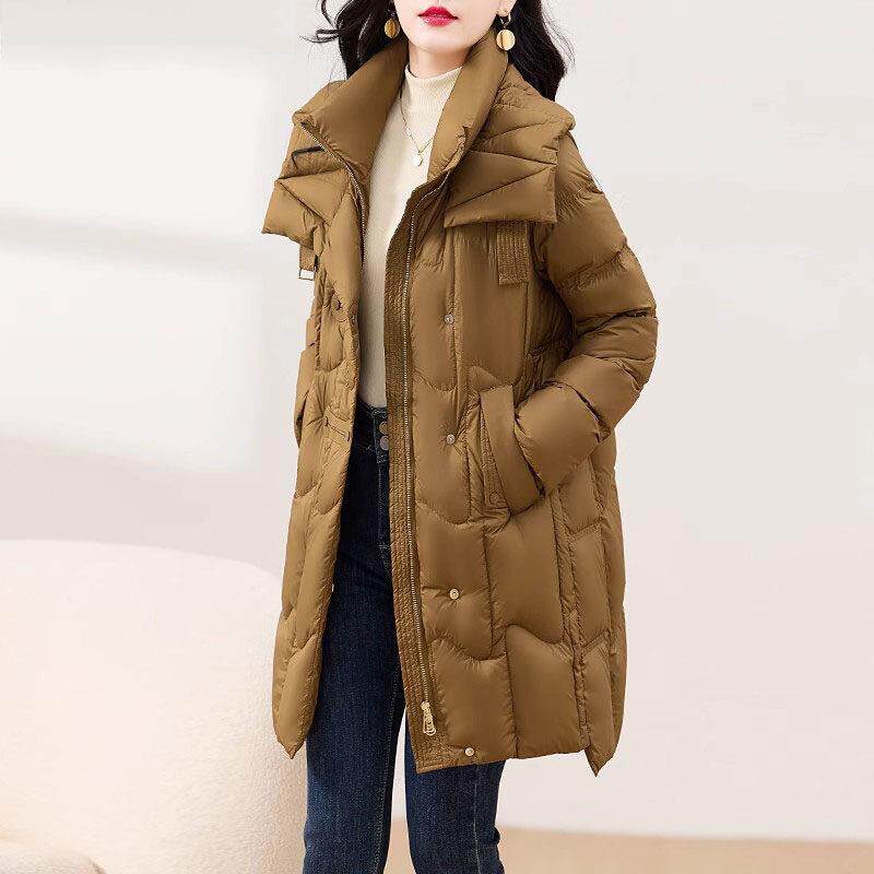 玛古芭中长款羽绒服女款2025新款冬季小个子女妈妈白鸭绒大码外套