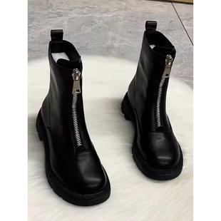 前拉炼羊绒短靴女 黑色真皮靴时尚 时尚 品牌2025秋冬新网红英伦风格