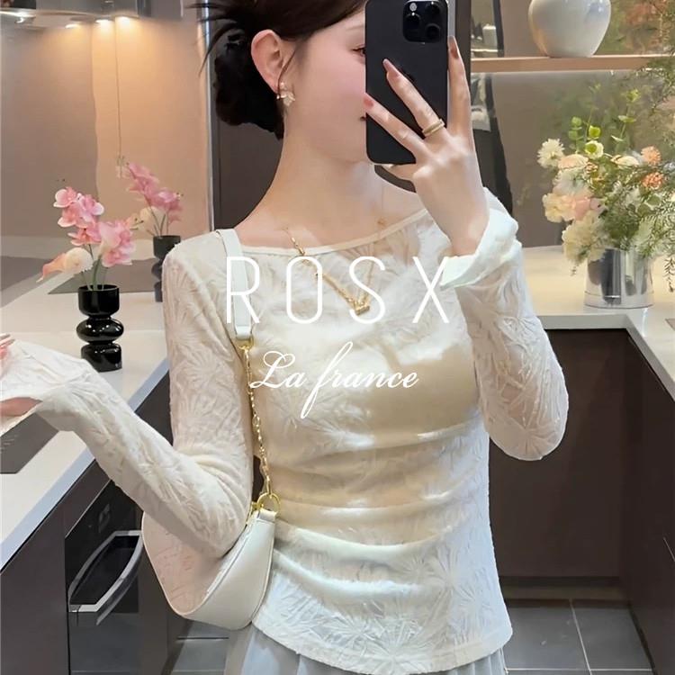 ROSX法式小众钩花米白色喇叭袖上衣女春季新款设计感短款长袖小衫