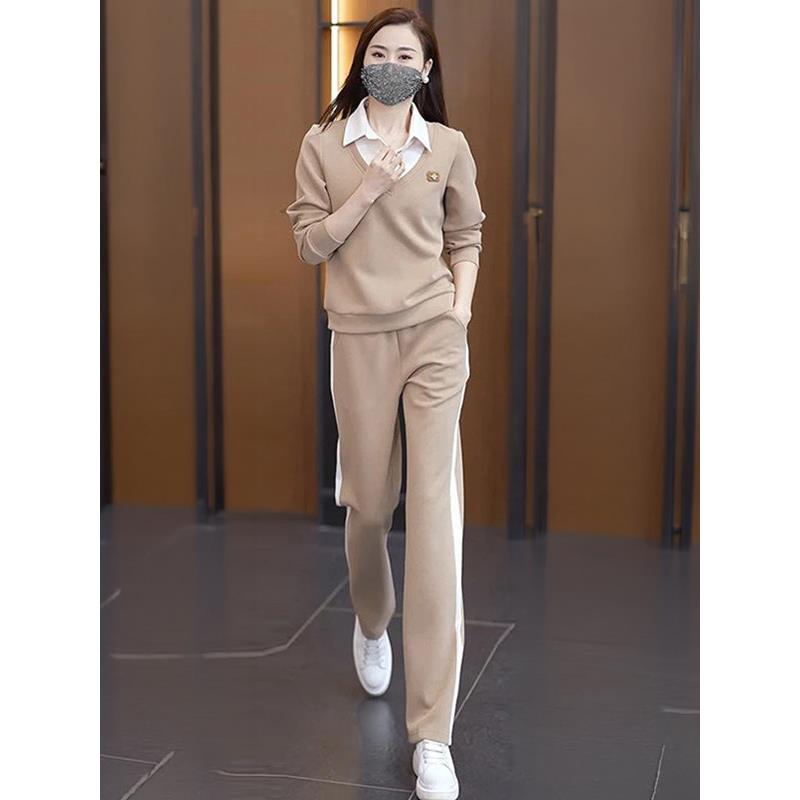 休闲运动服套装女2026春季新款宽松大码减龄显瘦卫衣直筒裤两件套