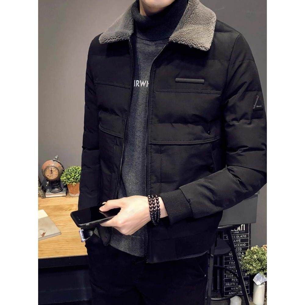 YENR翻领棉衣男士冬季新款修身羽绒棉服加厚保暖外套短款棉袄冬装