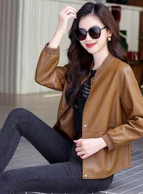 真皮皮衣女短外套2026春秋新款韩版显瘦棒球服休闲洋气绵羊皮夹克
