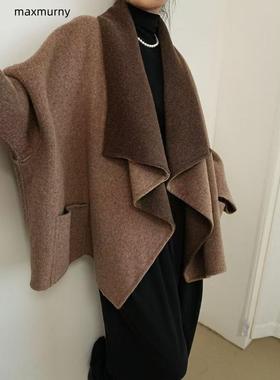 Max Outwear新款双面羊绒小众斗篷宽松女式秋冬高端设计羊毛外衣