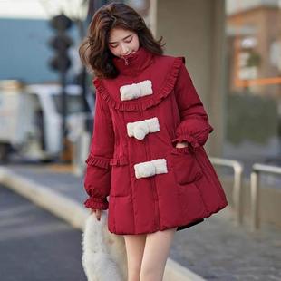 Capacity Kiss小个子减龄红色圣诞中长款羽绒服女冬时尚洋气外套