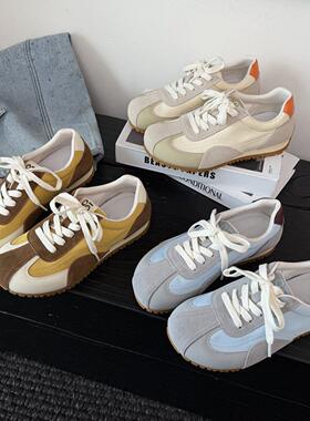 叁里复古真皮内增高德训鞋女2026春秋新款软底百搭休闲运动阿甘鞋