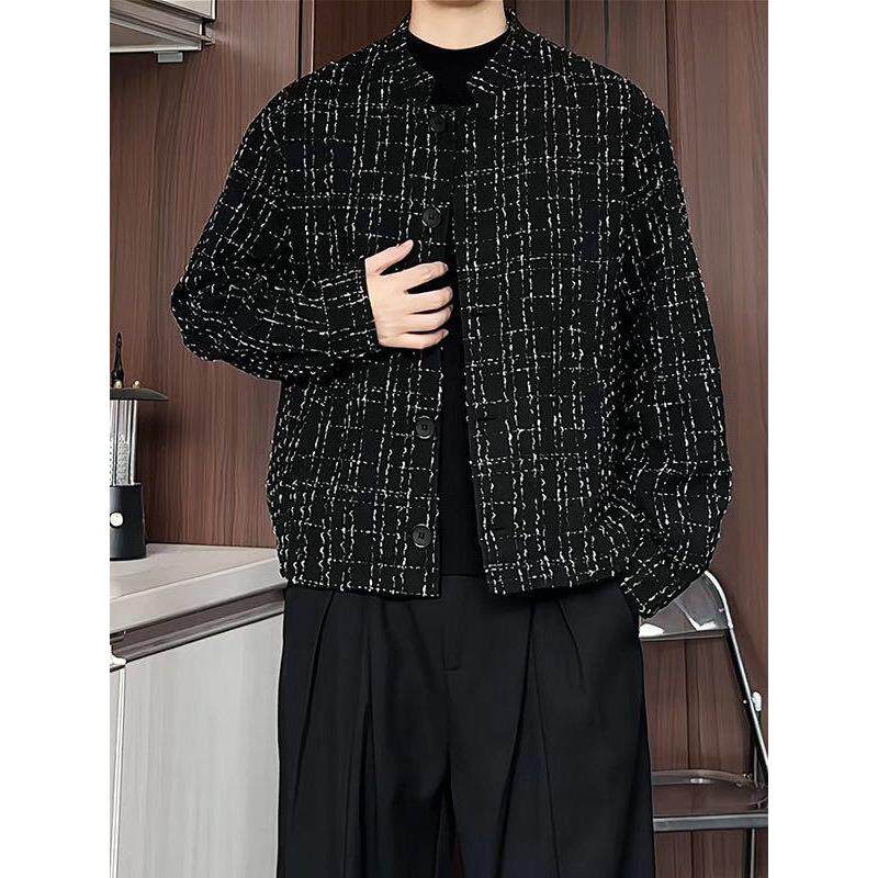 コーデュイの潮牌小香风格子西装男春季夹克休闲正肩廓形短款外套