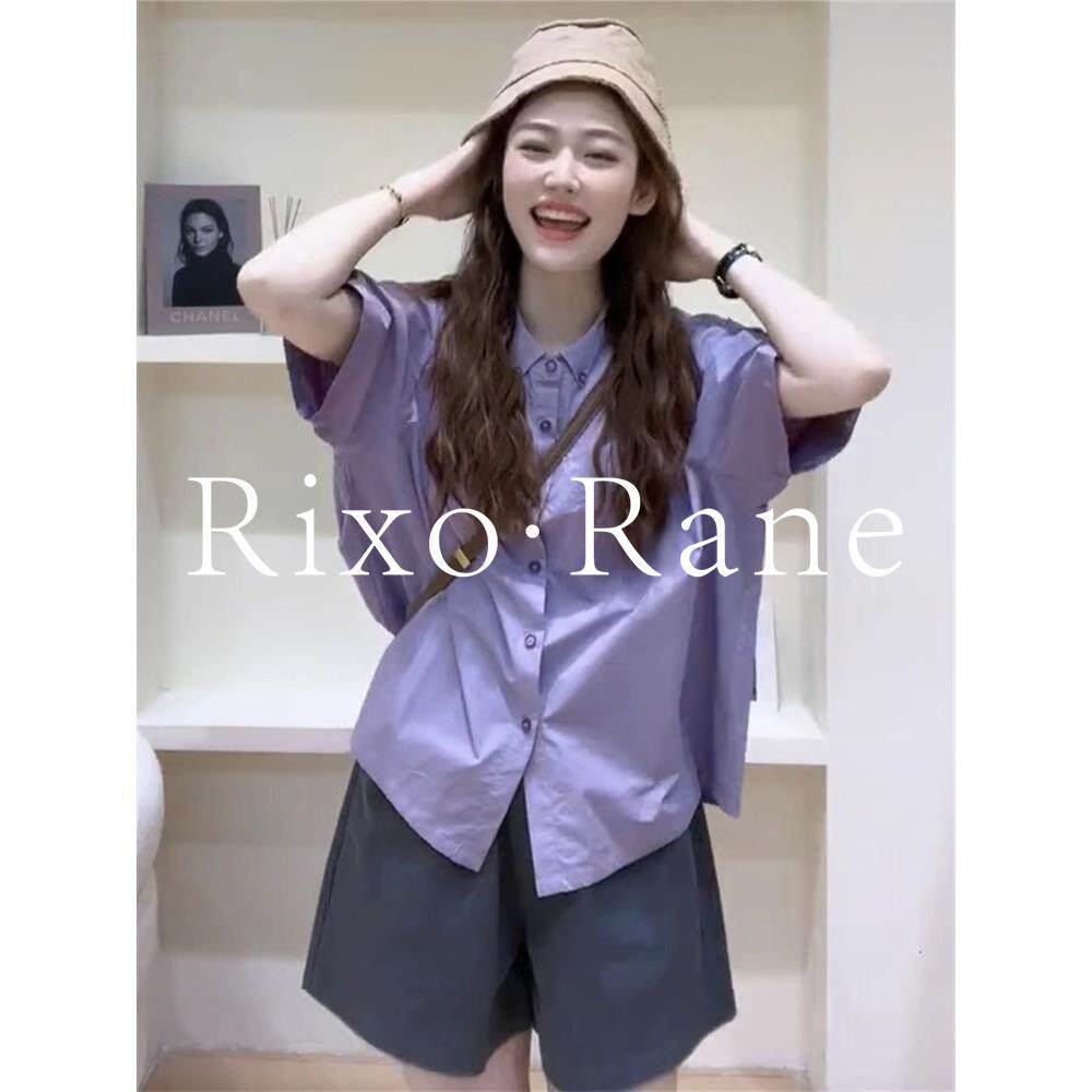 法国Rixo Rane 宝藏推荐?法式紫色短袖衬衫女高级感复古chic上衣