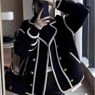 SPYB黑色小香风羊羔毛外套女秋冬2025新款小个子短款夹棉加厚上衣