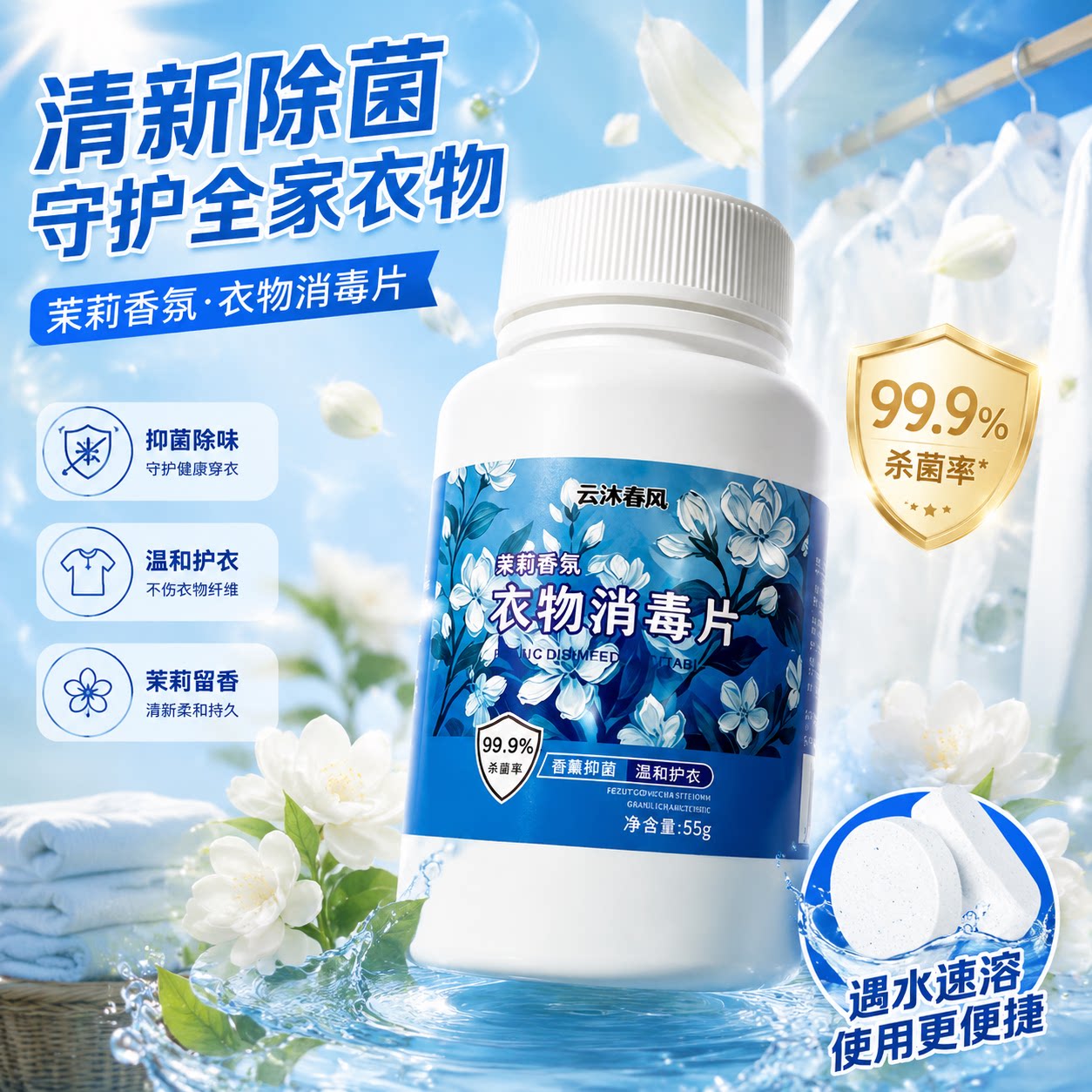 公共洗衣机消毒片贴身衣物宿舍洗消毒泡腾片