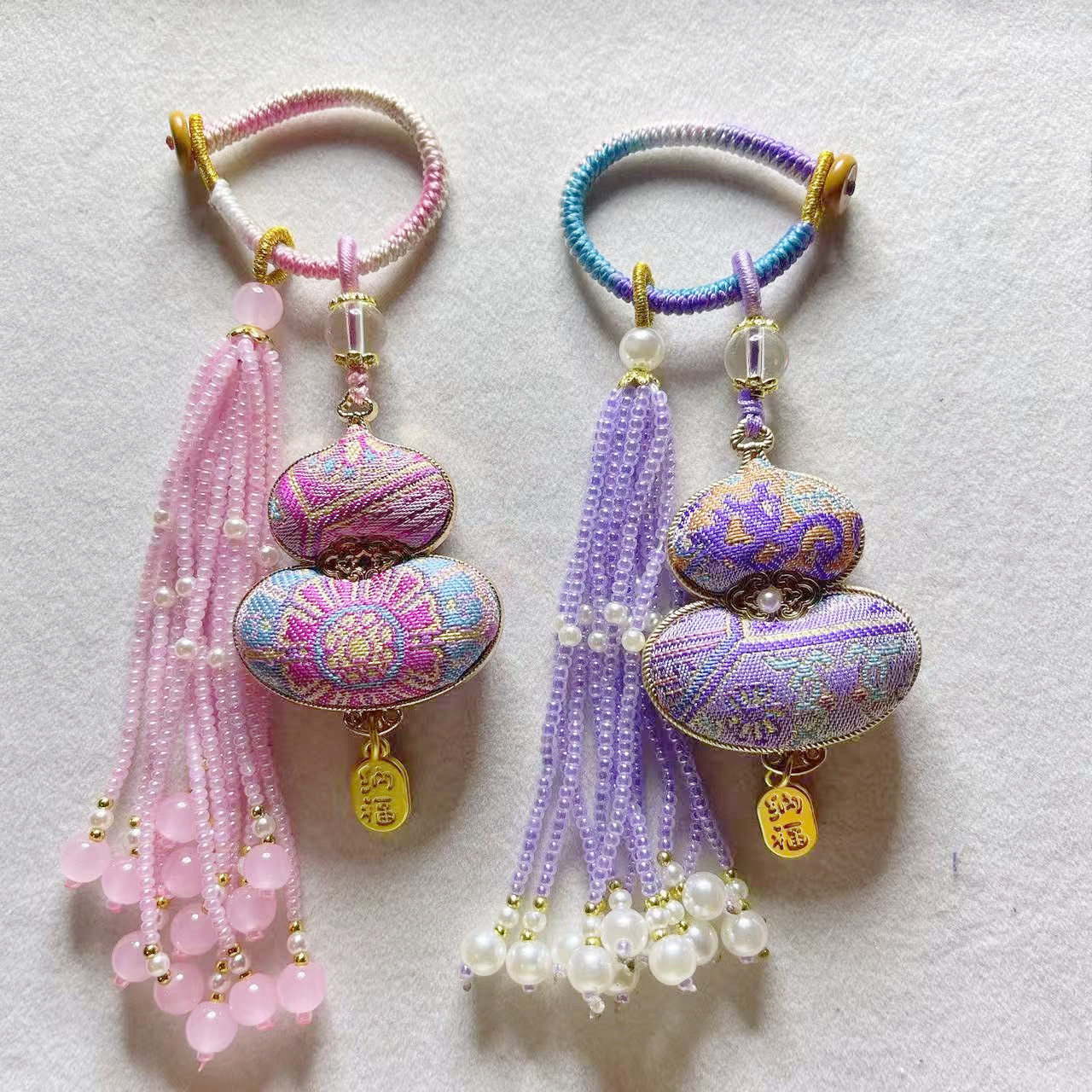 宋锦多彩刺绣葫芦流苏穗子挂件钥匙扣包包挂饰手工编织吊坠礼物