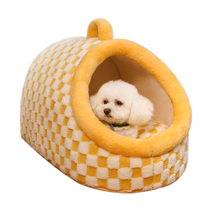 狗窝四季通用狗垫子房子型狗床半封闭式猫窝冬季保暖狗屋宠物用品