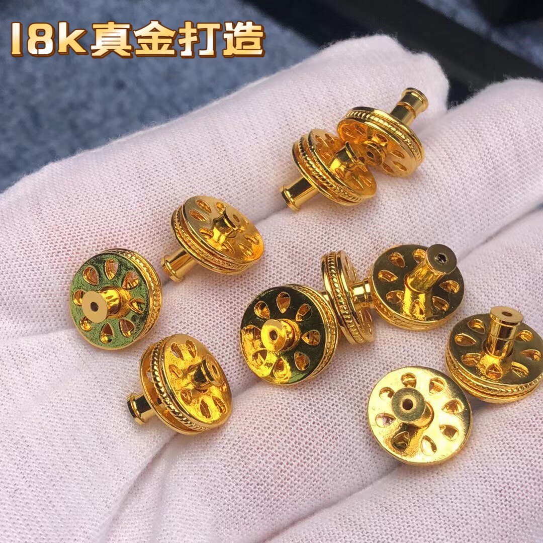 纯金丹巴硬币纹汉堡珠配件纯金18K可拆卸分体搭配南红松石蜜蜡