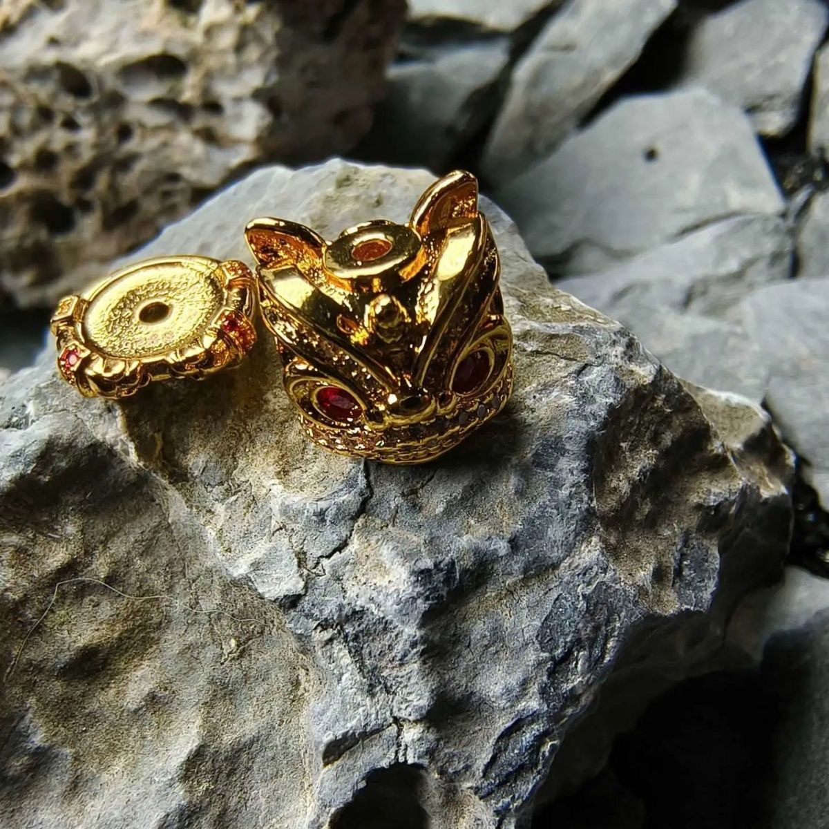 耀眼夺目~醒狮配珠+卡环文玩猴头菩提配饰 李宏出品复刻同款