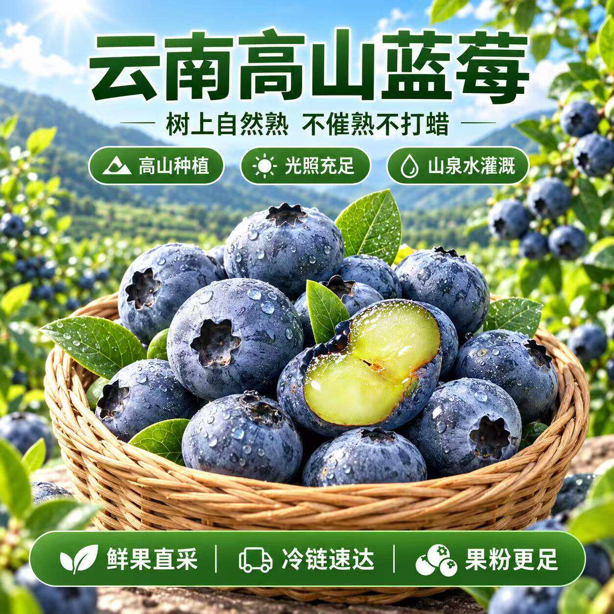 云南蓝莓现摘EMS空运包邮孕妇高端当季新鲜水果怡颗脆甜蓝梅整箱