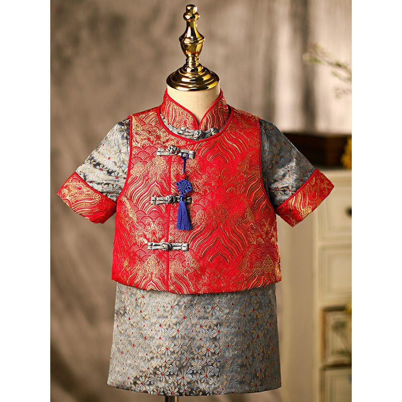 周岁礼服男宝宝一岁夏生日宴会中国风唐装拜年抓周服主持人演出服