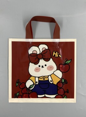 红橙色小兔子手提袋可爱童装包装袋新年礼品袋加厚塑料服装购物袋