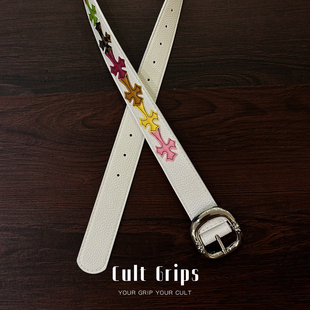 Vintage中古拼皮十字架藤蔓针扣男女皮带腰带 情侣款 Cult Grips