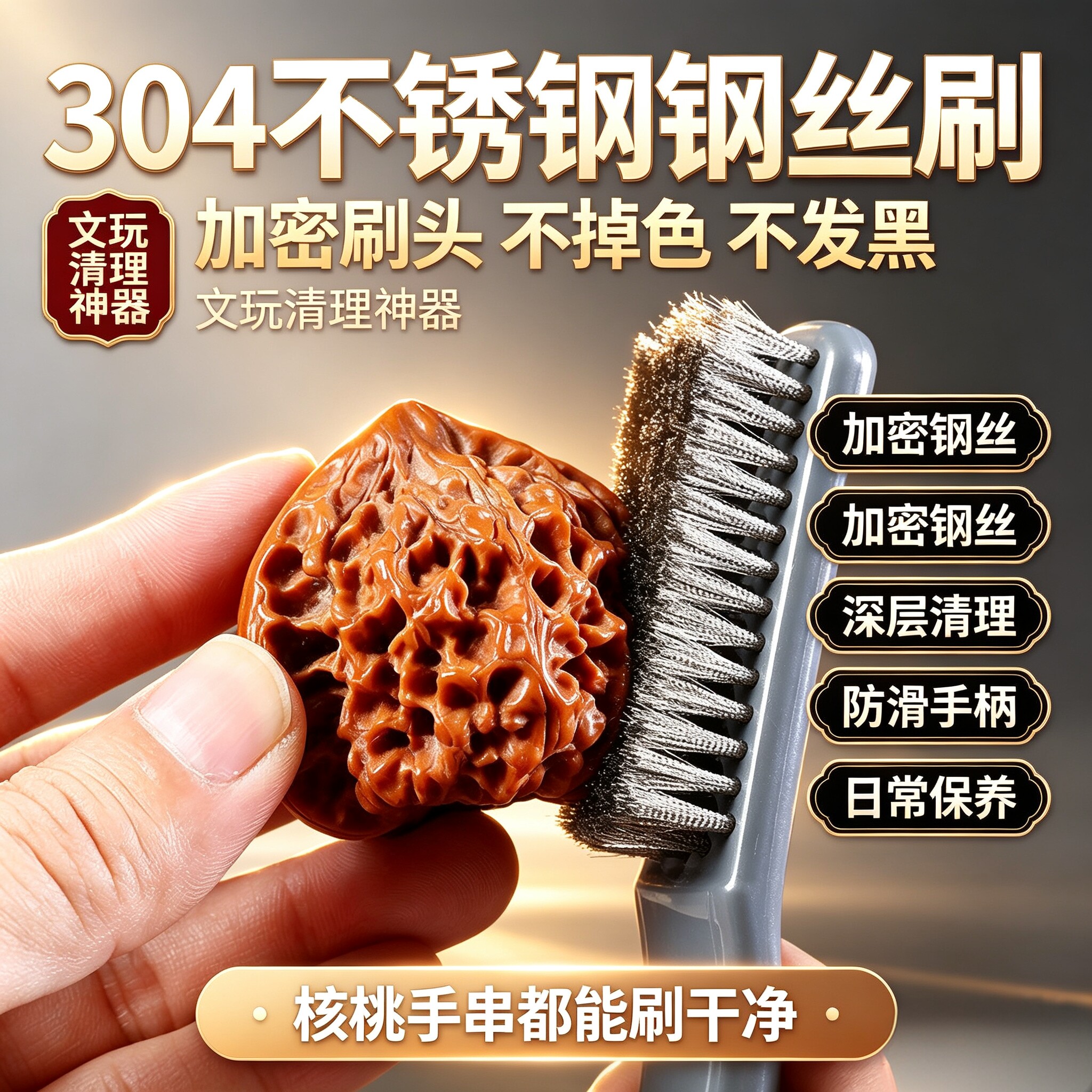 钢丝刷文玩刷子核桃专用带柄不锈钢打磨金刚菩提手串打底神器