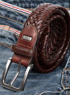TOMMYIUTSER皮带男士真皮编织腰带潮ins休闲牛仔裤纯牛皮名牌裤带