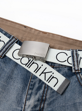 CALNIKIN皮带男潮帆布自动平滑扣裤带LOGO印花学生休闲女青年腰带
