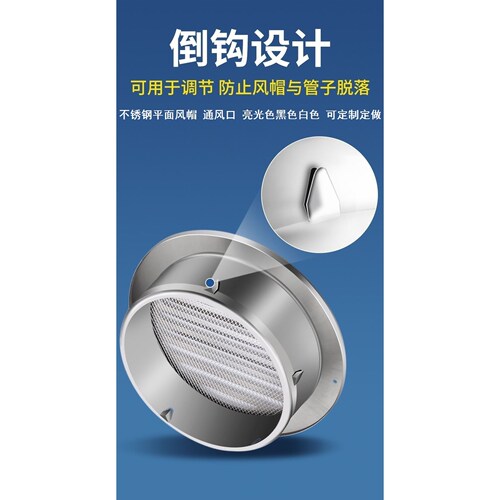 房间通风换气不锈钢平面风帽孔直径70/80mm空调洞装饰盖防风帽