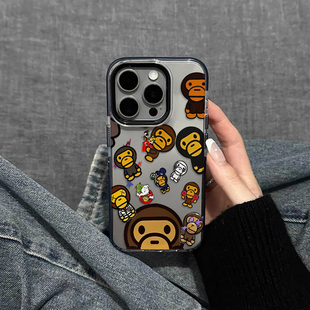 ins日韩趣味猿猴适用于新款iPhone16promax手机壳14pro创意15promax个性13黑边透明软壳13pro情侣15pro带磁吸