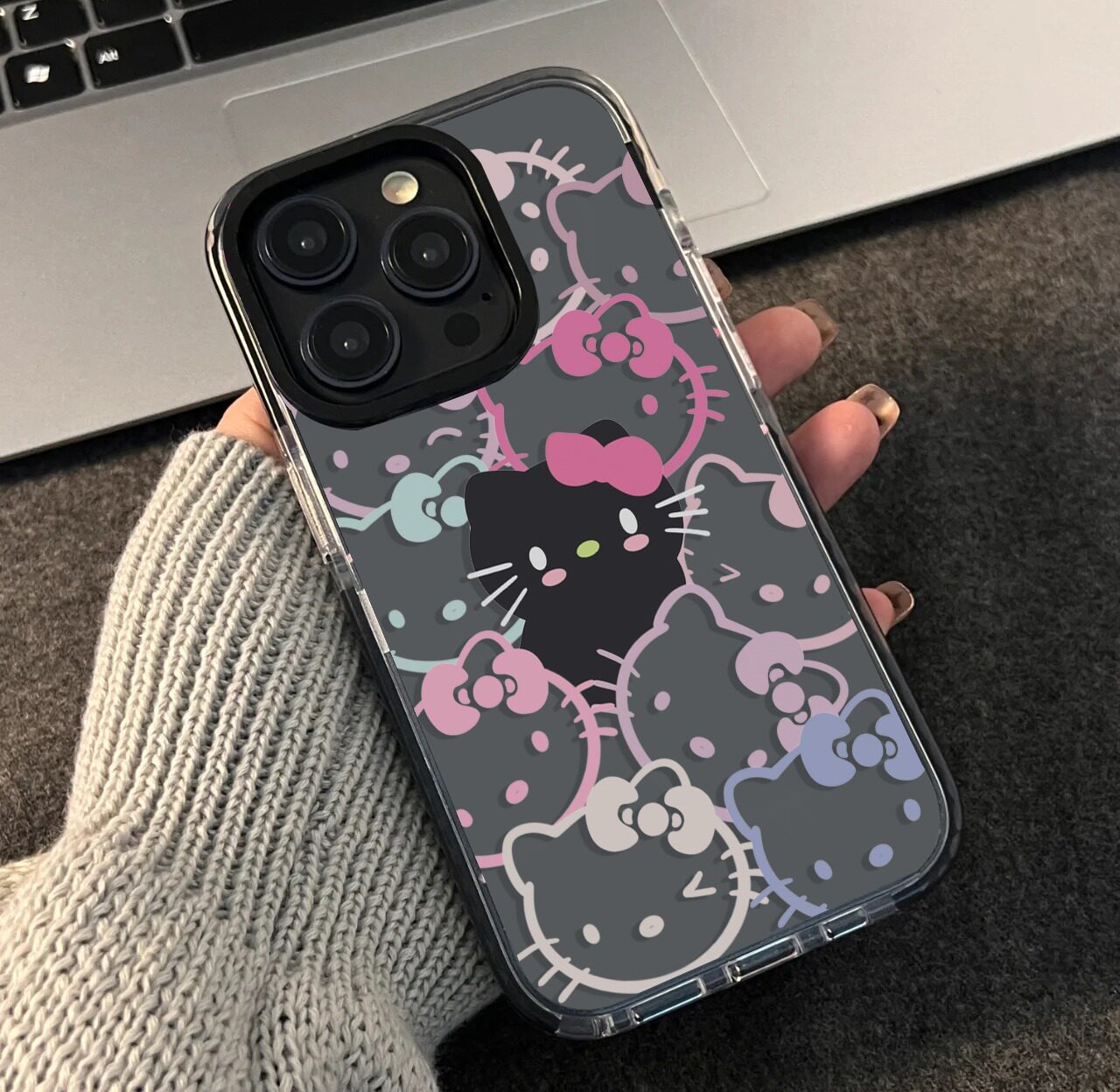 韩国高级感趣味卡通彩色凯蒂猫适用于iPhone16promax手机壳苹果14pro创意13promax防撞条透明15pro全包静音键