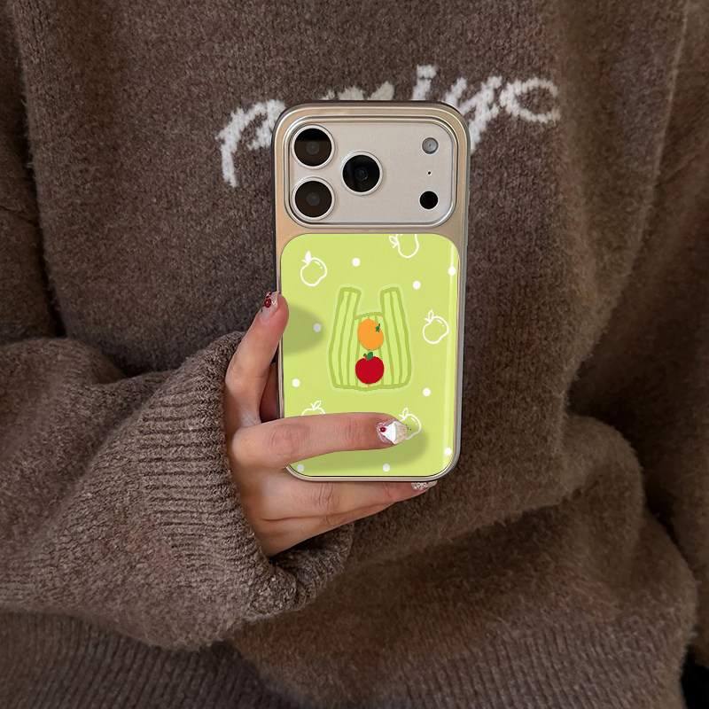 一袋水果绿底 原创小众高级感适用iPhone17promax手机壳苹果16pro防摔14硅胶软壳13银色12女生17不会撞壳15