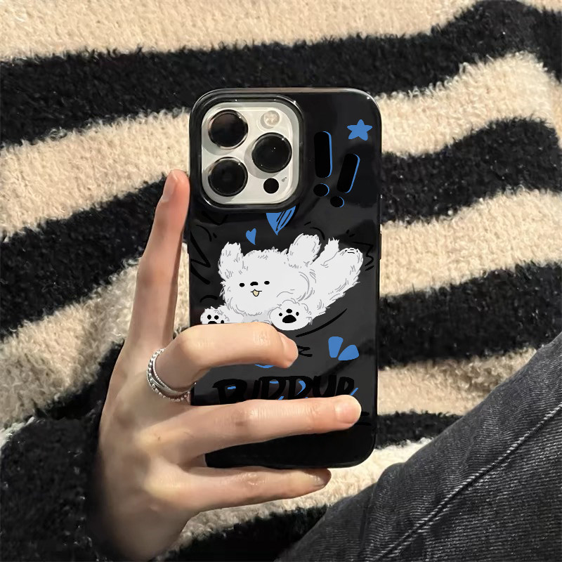 韩国小众个性卡通惊吓小白狗手机壳适用苹果17promax新款iphone17亮黑色15pro硅胶13磨砂12男11超薄x全包防摔