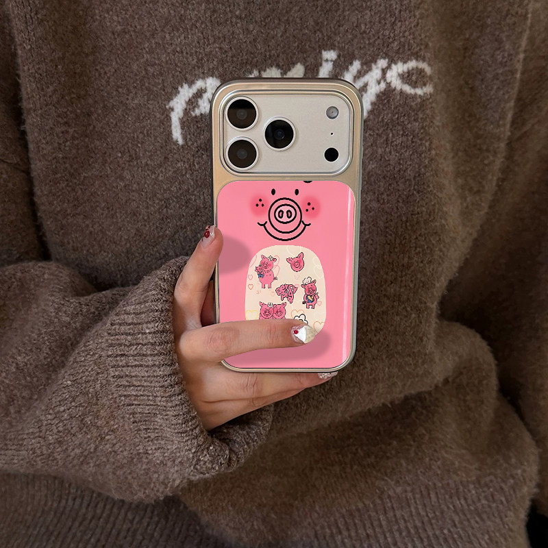 卡通粉色玛莎猪 原创小众高级感适用iPhone17promax手机壳苹果16pro防摔14硅胶软壳13银色12女生17不会撞壳15