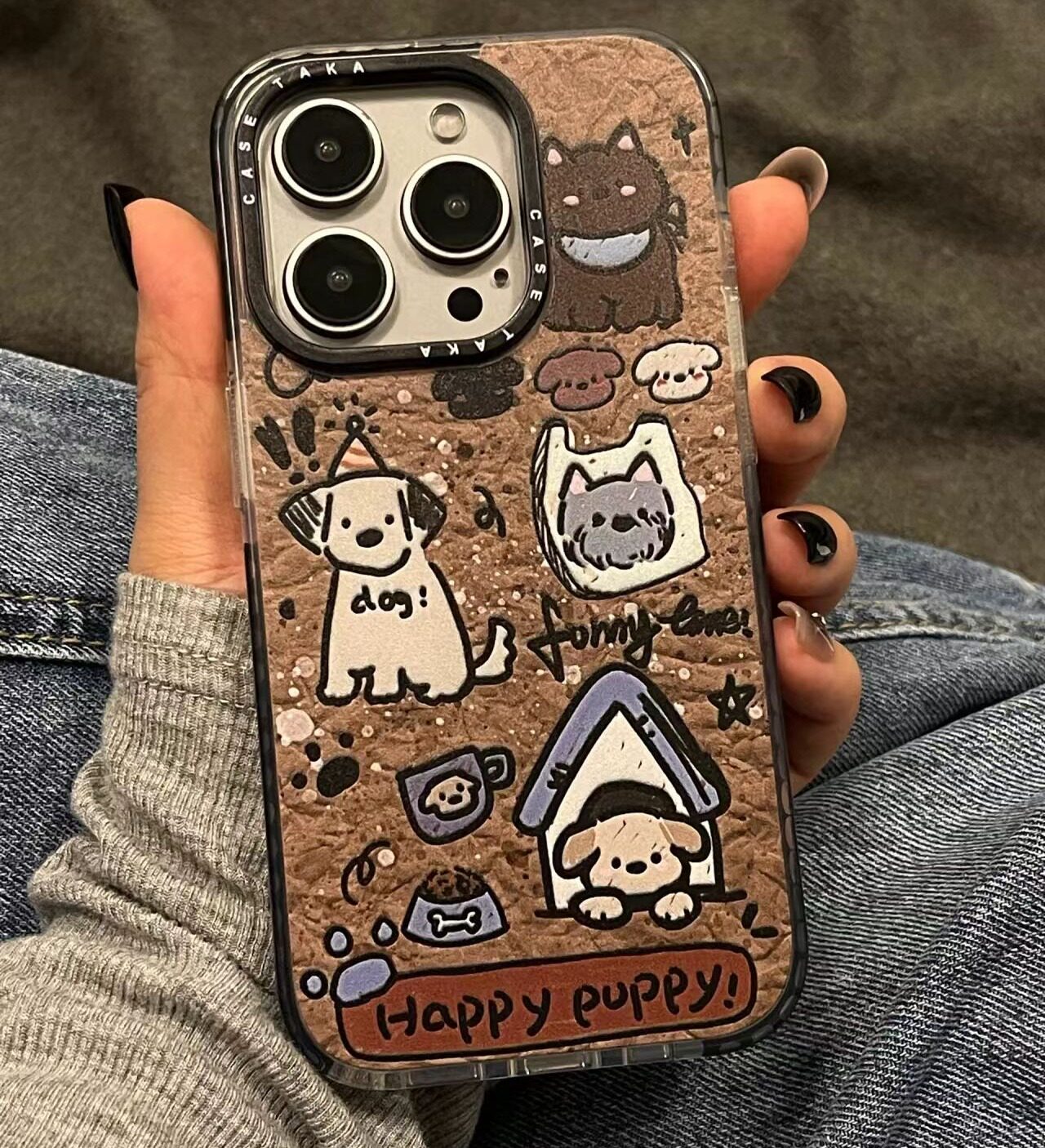 原创韩国趣味可爱卡通狗狗手机壳适用于苹果17promax创意iphone17新款15pro女款12高级14个性14pro黑边保护套