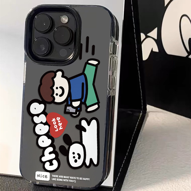 ins风趣味男孩追狗16pro手机壳